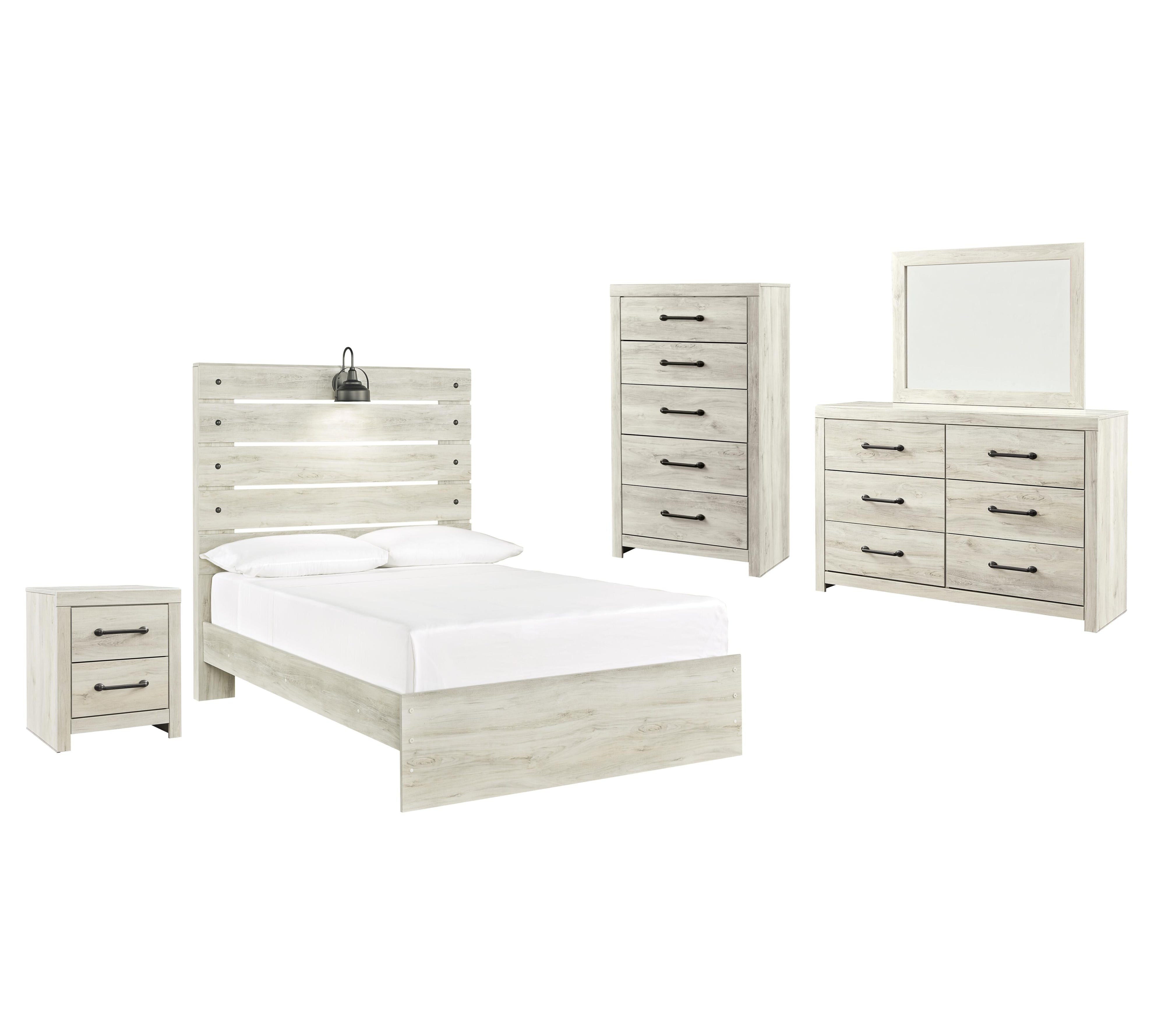 Cambeck Panel Bed with Mirrored Dresser, Chest and Nightstand
