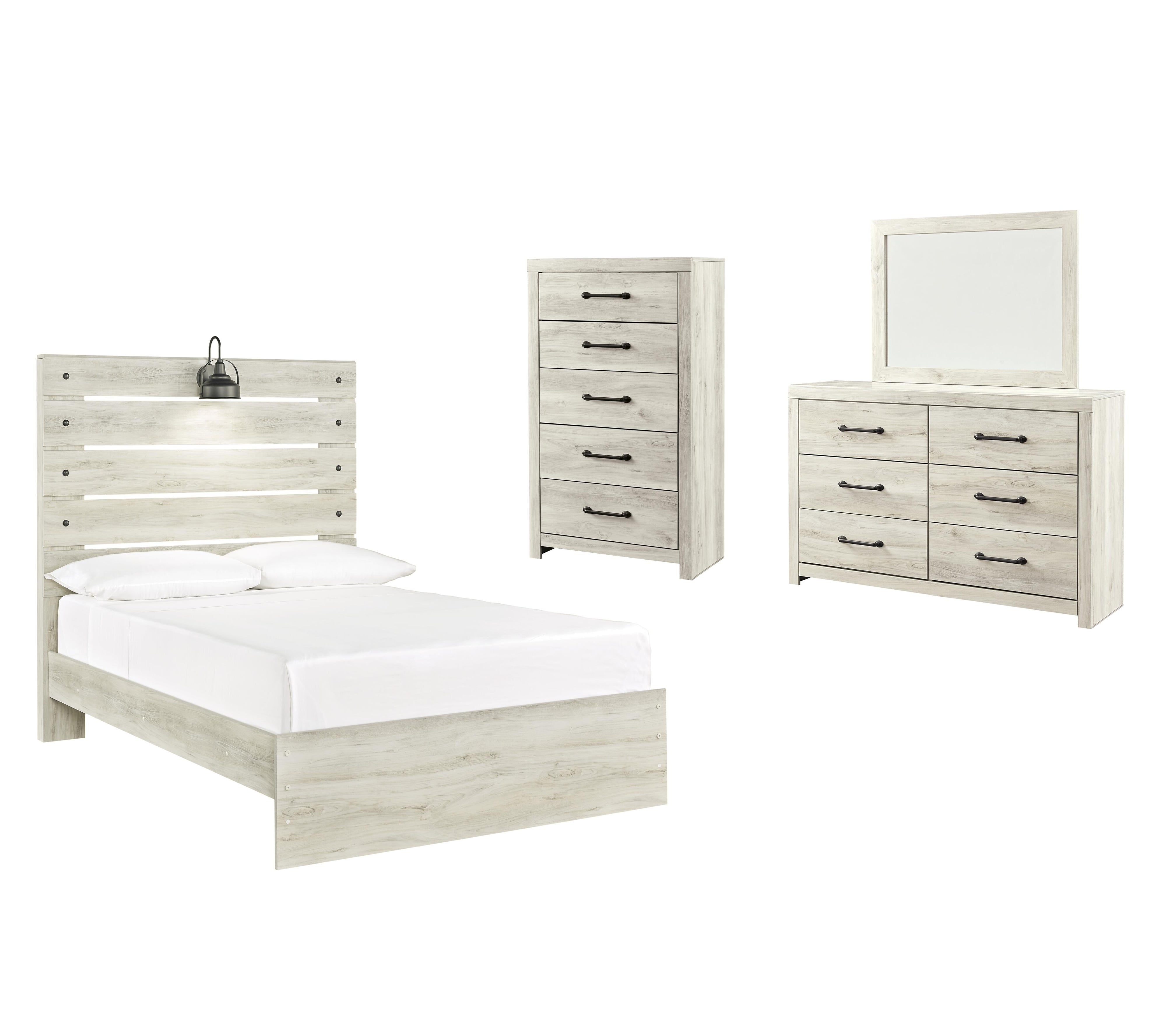 Cambeck Panel Bed with Mirrored Dresser and Chest