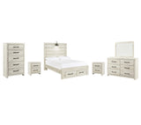 Cambeck Panel Bed with 2 Storage Drawers with Mirrored Dresser, Chest and 2 Nightstands