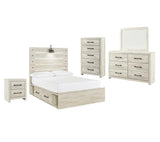 Averly Panel Bed with 4 Storage Drawers with Mirrored Dresser, Chest and Nightstand
