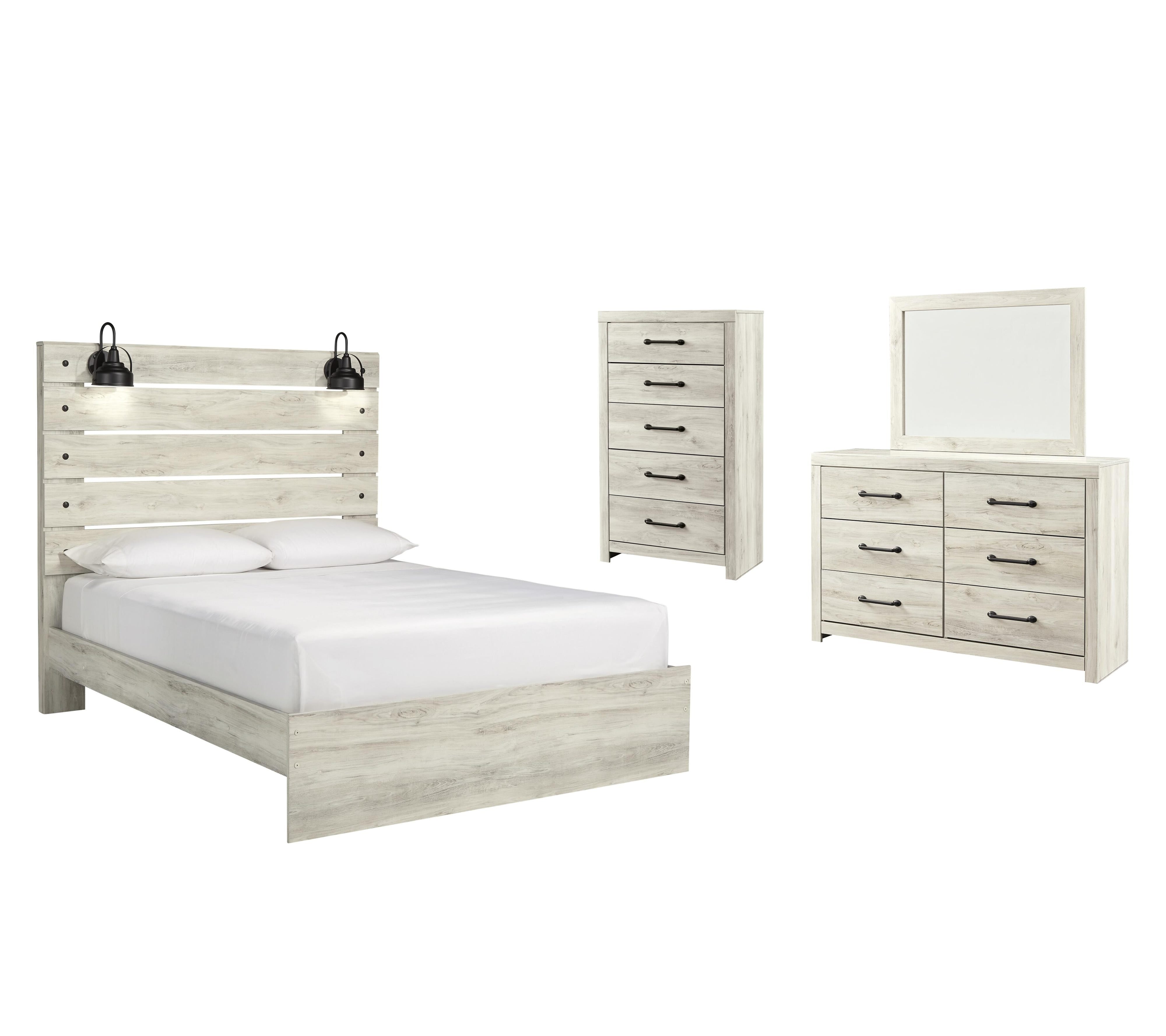 Cambeck Panel Bed with Mirrored Dresser and Chest