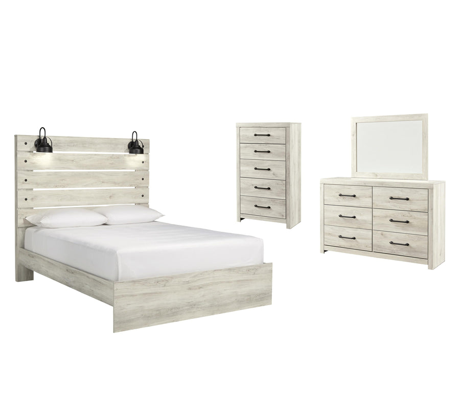 Averly Panel Bed with Mirrored Dresser and Chest