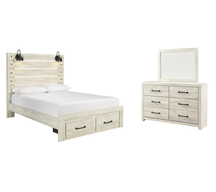 Cambeck Panel Bed with 2 Storage Drawers with Mirrored Dresser