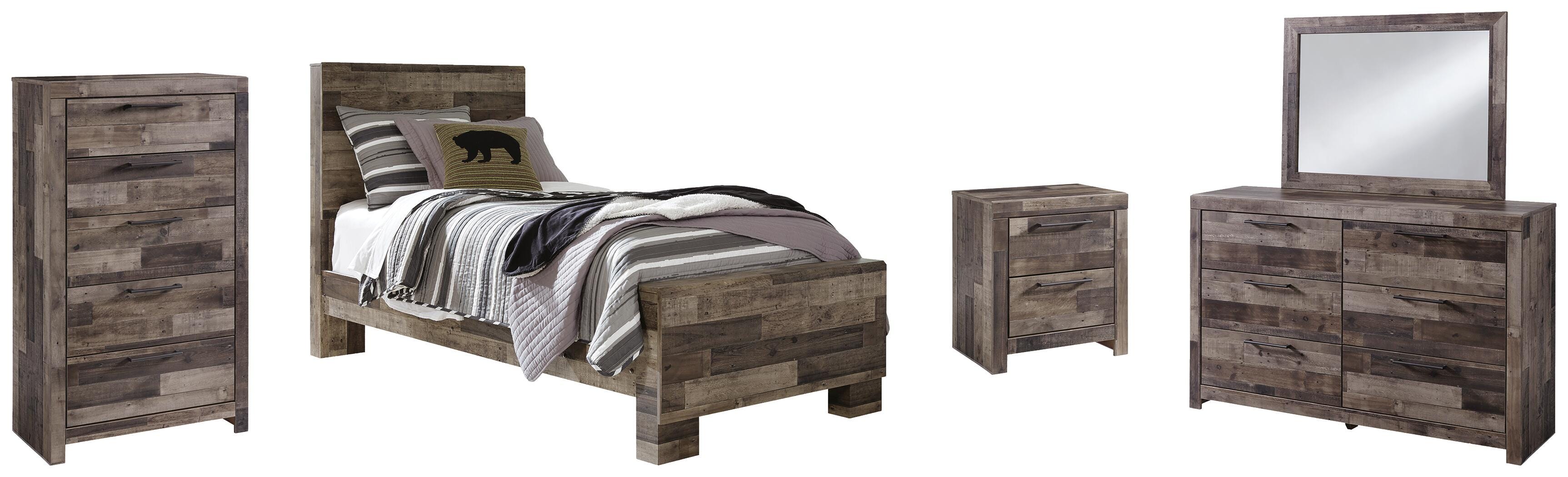 Derekson Panel Bed with Mirrored Dresser, Chest and Nightstand