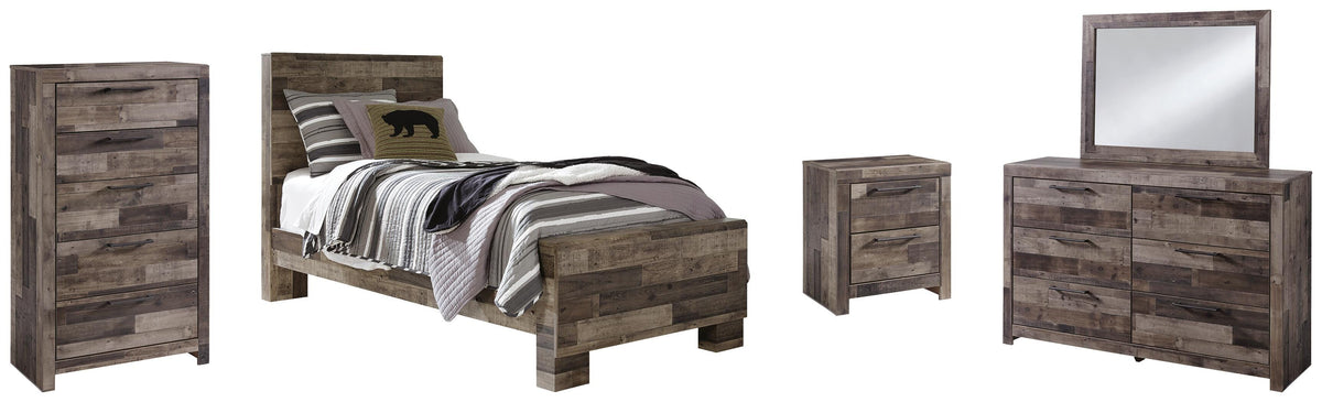Derekson Panel Bed with Mirrored Dresser, Chest and Nightstand