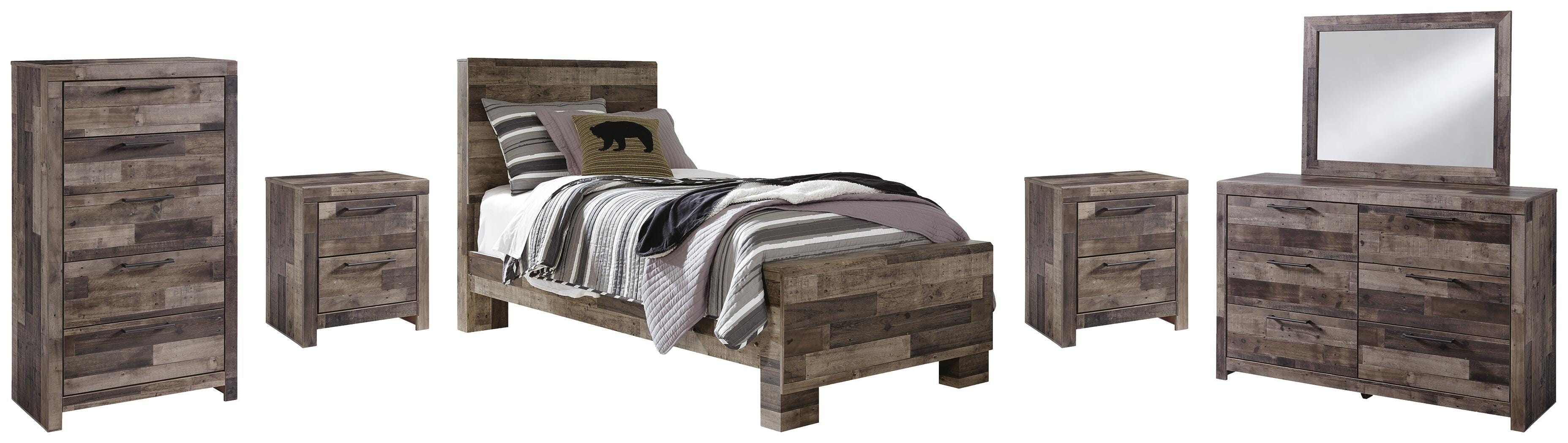 Derekson Panel Bed with Mirrored Dresser, Chest and 2 Nightstands
