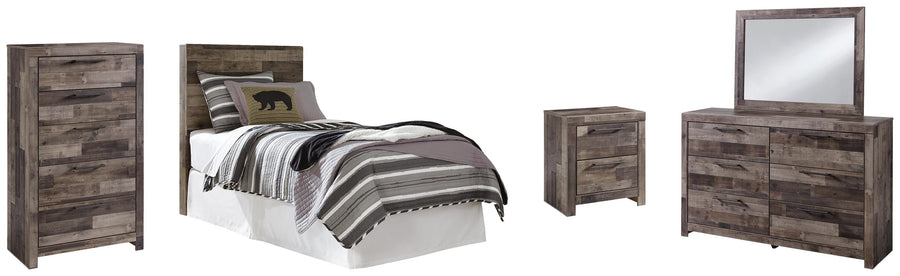 Derekson Panel Headboard with Mirrored Dresser, Chest and Nightstand