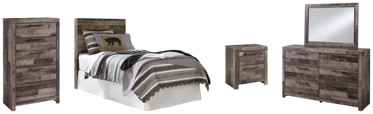 Derekson Panel Headboard with Mirrored Dresser, Chest and Nightstand