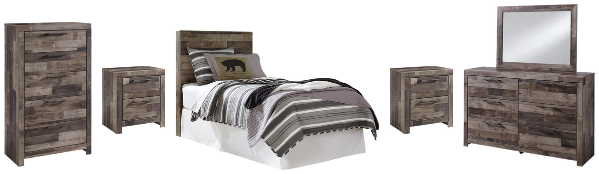 Derekson Panel Headboard with Mirrored Dresser, Chest and 2 Nightstands