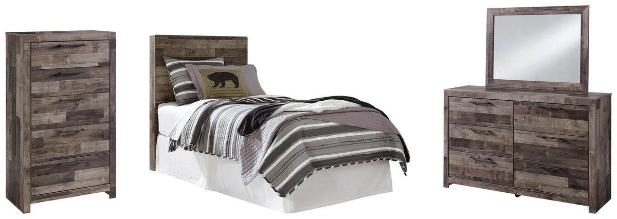 Derekson Panel Headboard with Mirrored Dresser and Chest