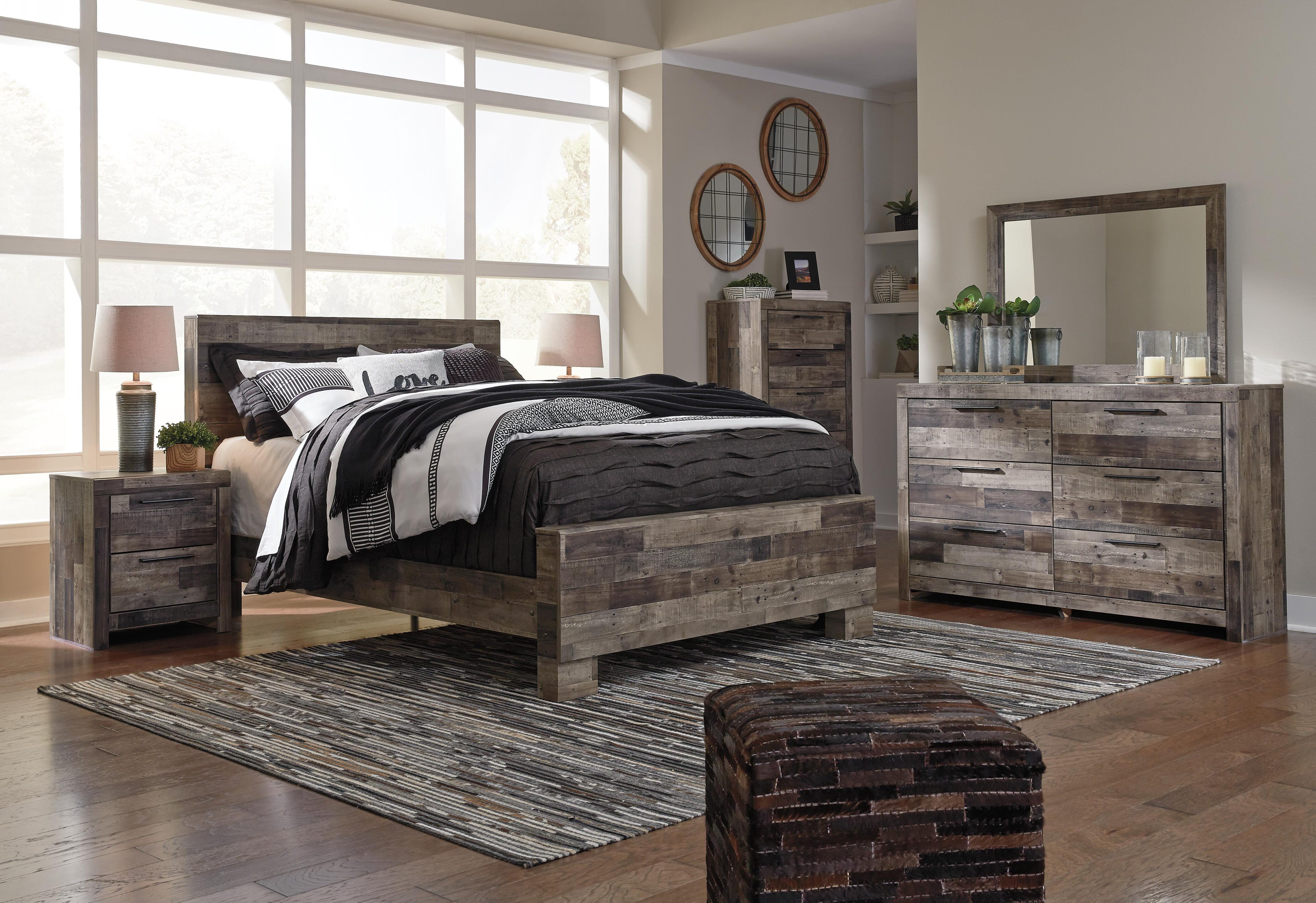 Derekson Panel Bed with Mirrored Dresser, Chest and Nightstand