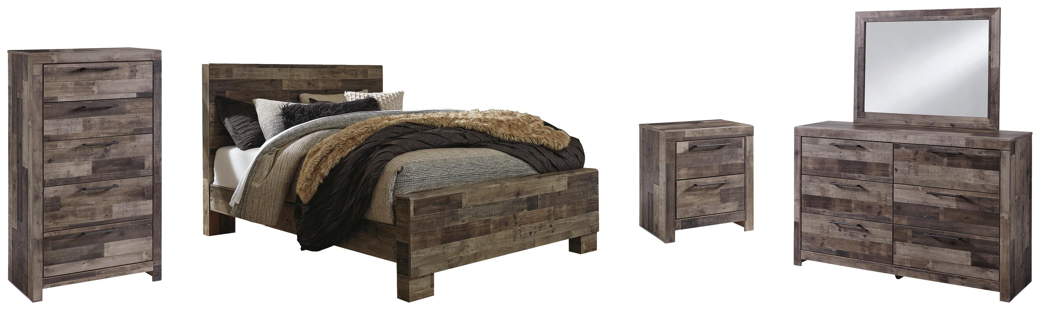 Derekson Panel Bed with Mirrored Dresser, Chest and Nightstand