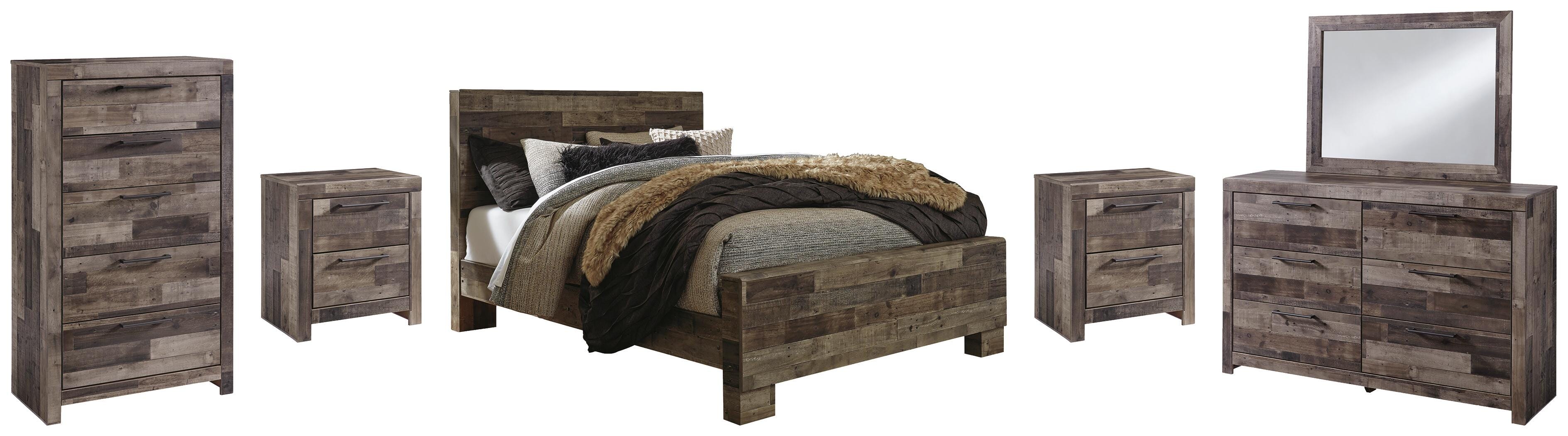 Derekson Panel Bed with Mirrored Dresser, Chest and 2 Nightstands