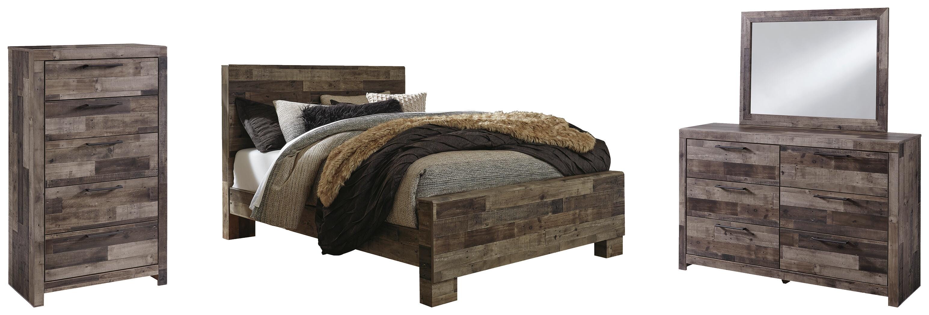 Derekson Panel Bed with Mirrored Dresser and Chest