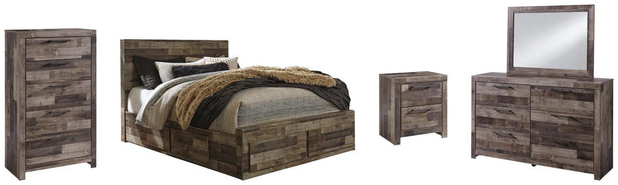 Derekson Panel Bed with 4 Storage Drawers with Mirrored Dresser, Chest and Nightstand