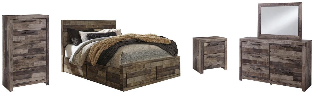 Derekson Panel Bed with 4 Storage Drawers with Mirrored Dresser, Chest and Nightstand