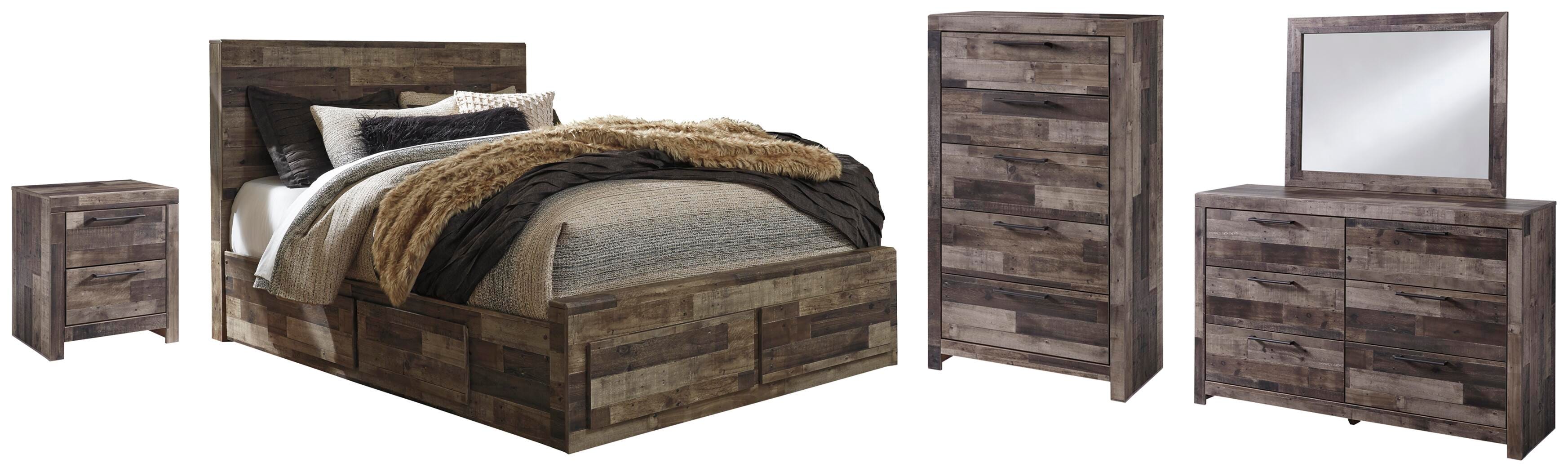 Derekson Panel Bed with 6 Storage Drawers with Mirrored Dresser, Chest and Nightstand