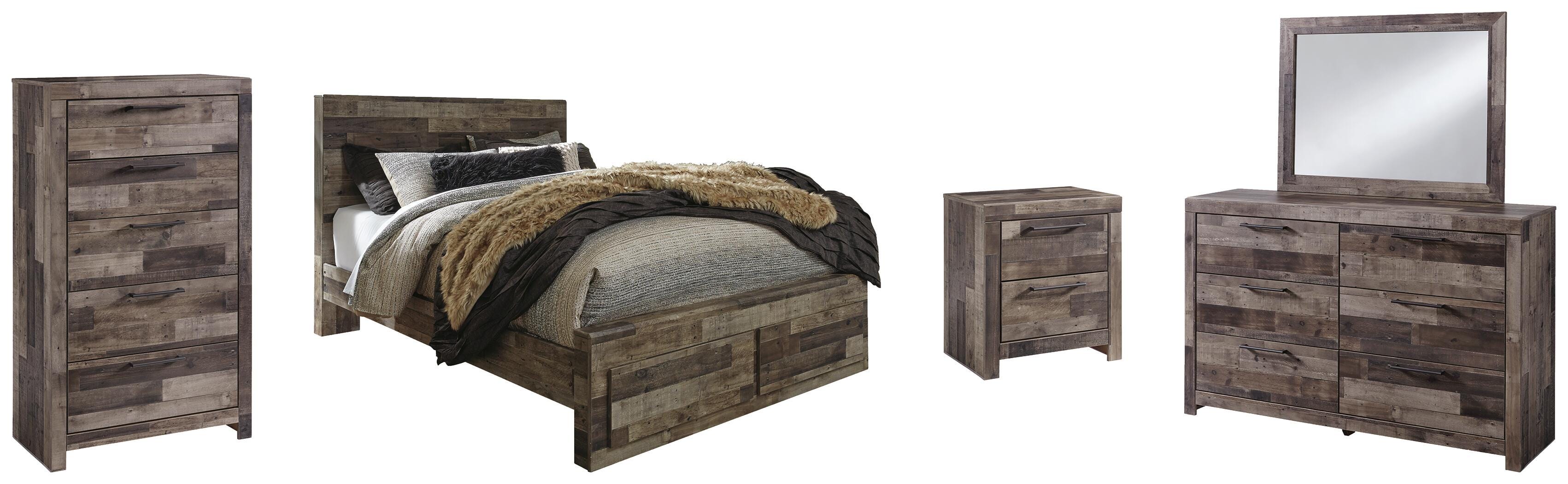 Derekson Panel Bed with 2 Storage Drawers with Mirrored Dresser, Chest and Nightstand