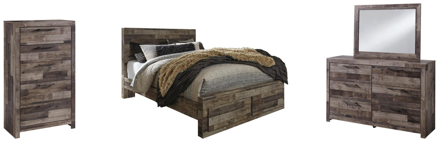 Kensley Panel Bed with 2 Storage Drawers with Mirrored Dresser and Chest