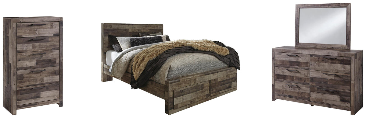 Kensley Panel Bed with 2 Storage Drawers with Mirrored Dresser and Chest