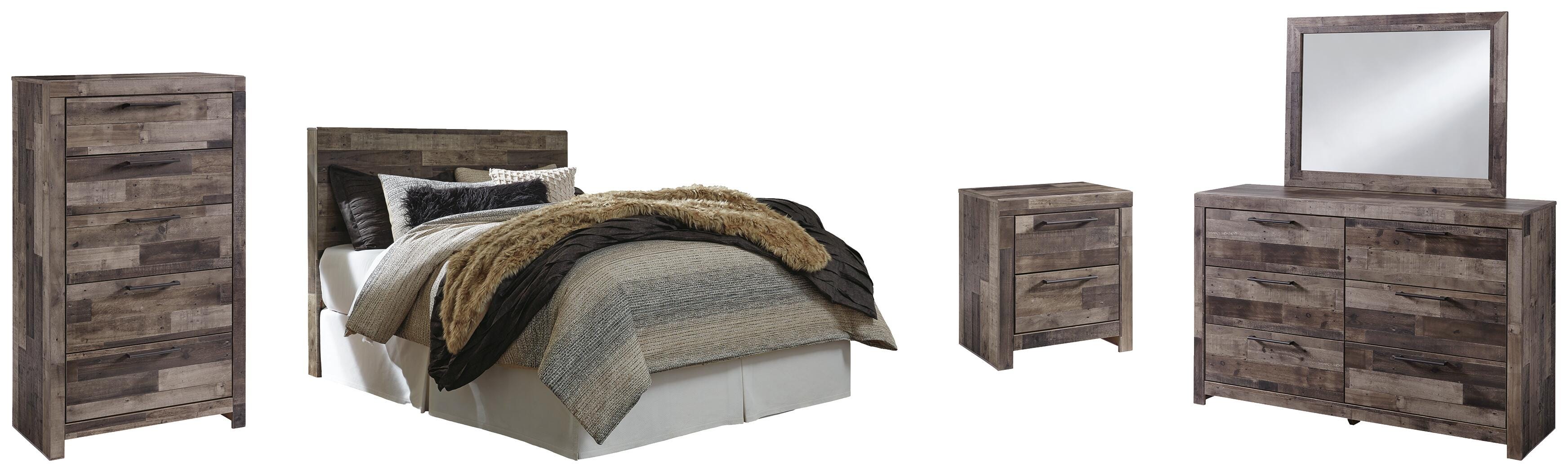 Derekson Panel Headboard with Mirrored Dresser, Chest and Nightstand