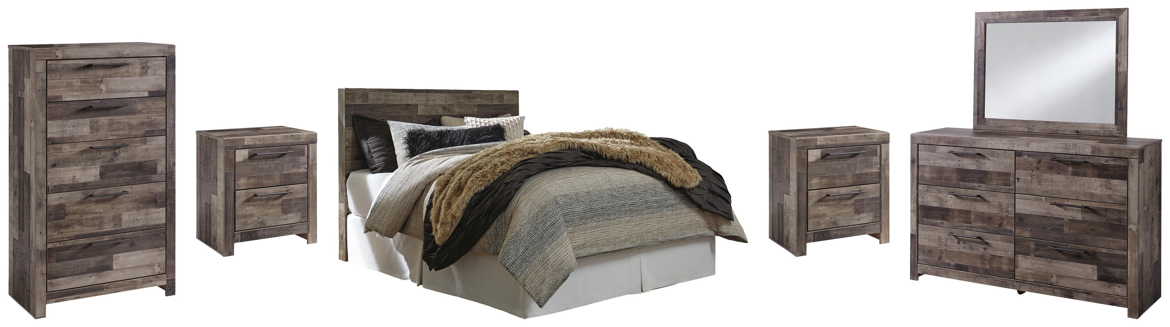 Derekson Panel Headboard with Mirrored Dresser, Chest and 2 Nightstands