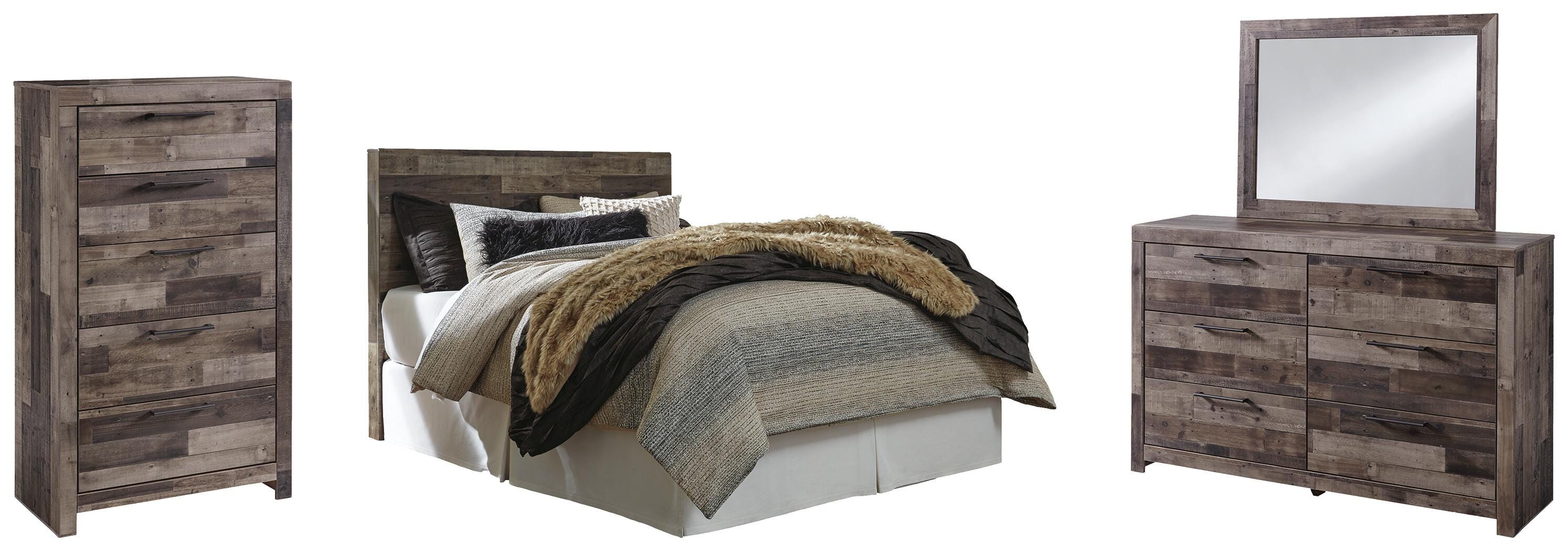 Derekson Panel Headboard with Mirrored Dresser and Chest