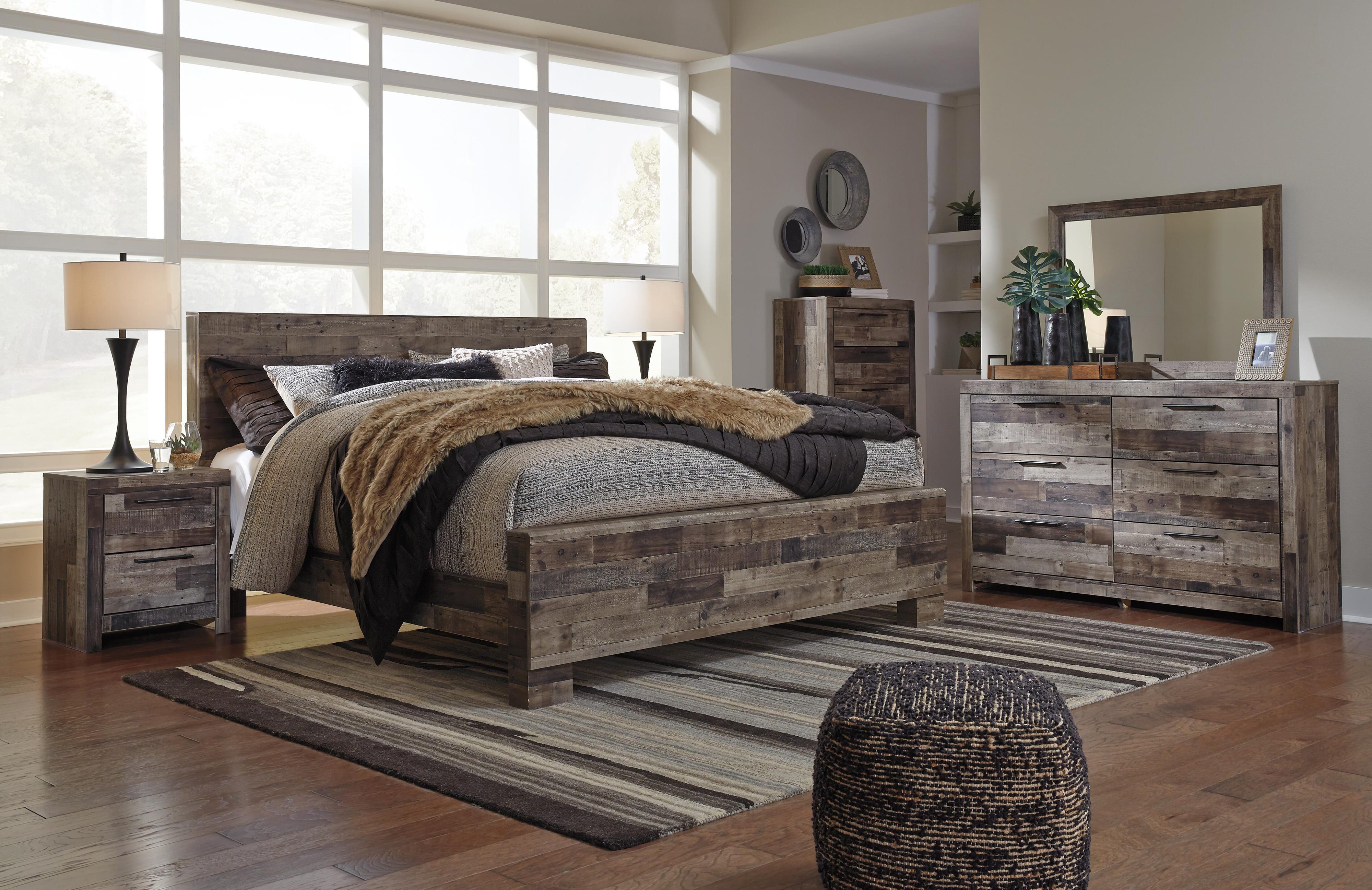 Derekson Panel Bed with Mirrored Dresser, Chest and Nightstand