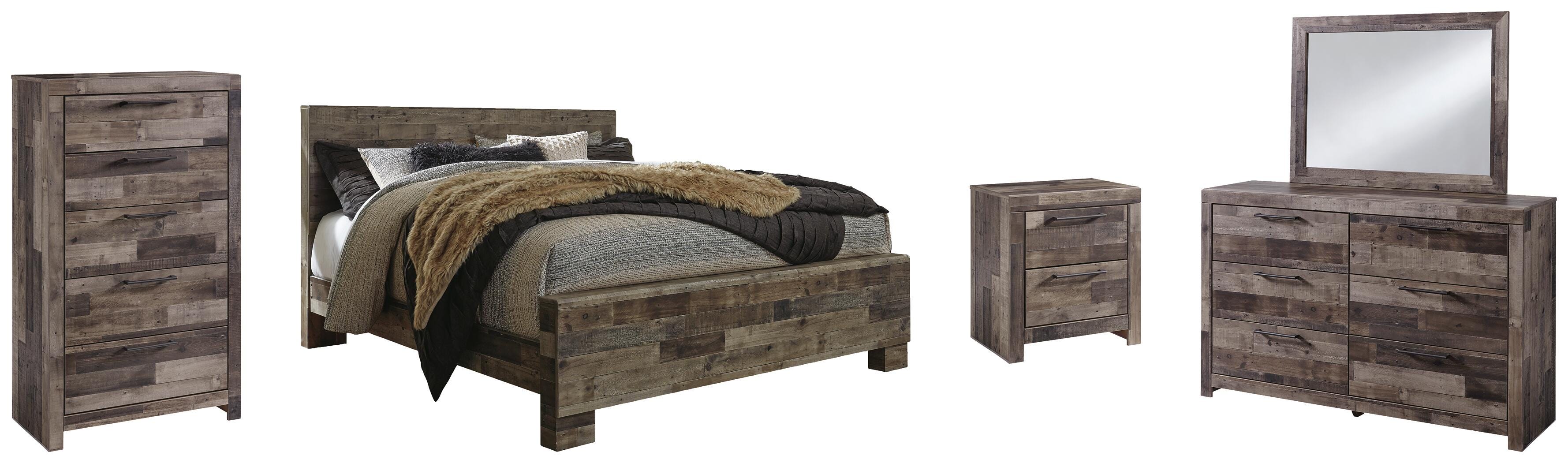 Derekson Panel Bed with Mirrored Dresser, Chest and Nightstand