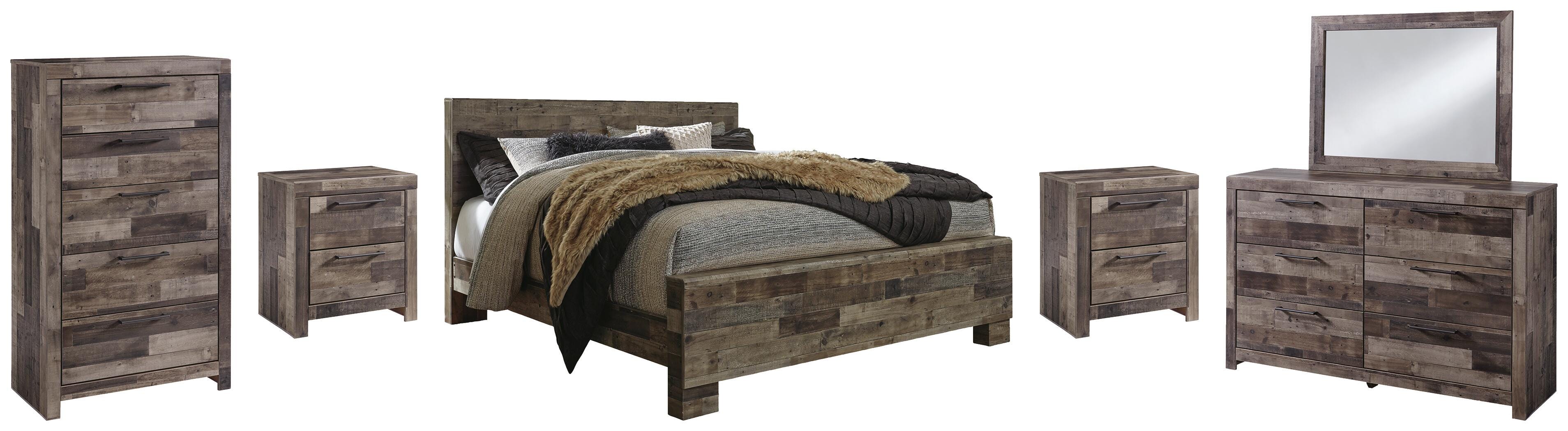Derekson Panel Bed with Mirrored Dresser, Chest and 2 Nightstands