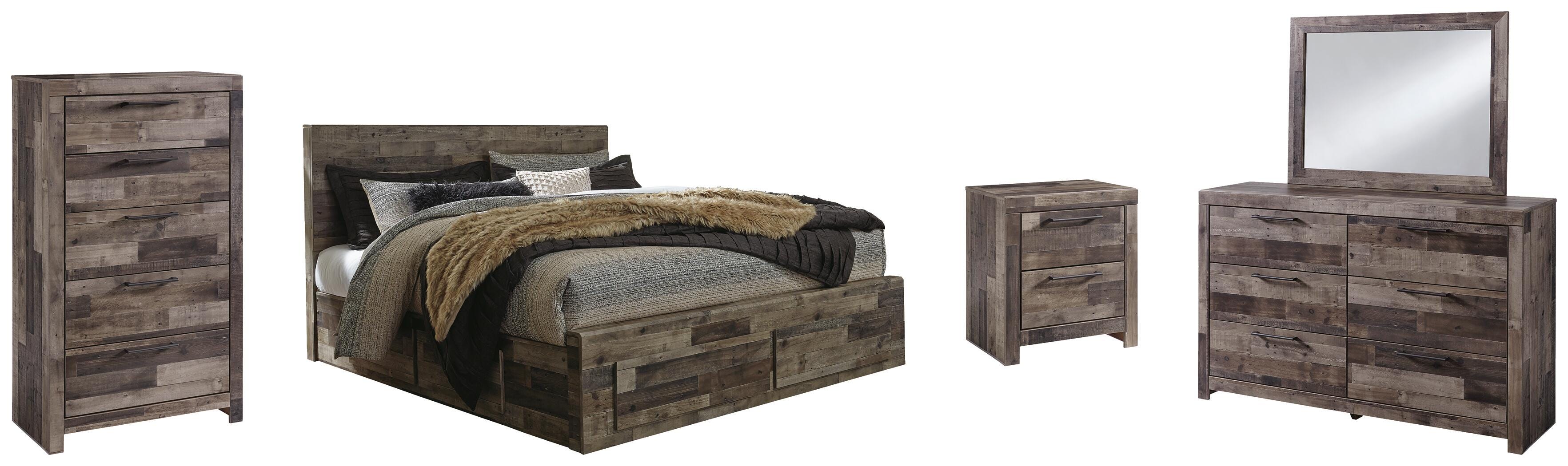 Derekson Panel Bed with 6 Storage Drawers with Mirrored Dresser, Chest and Nightstand