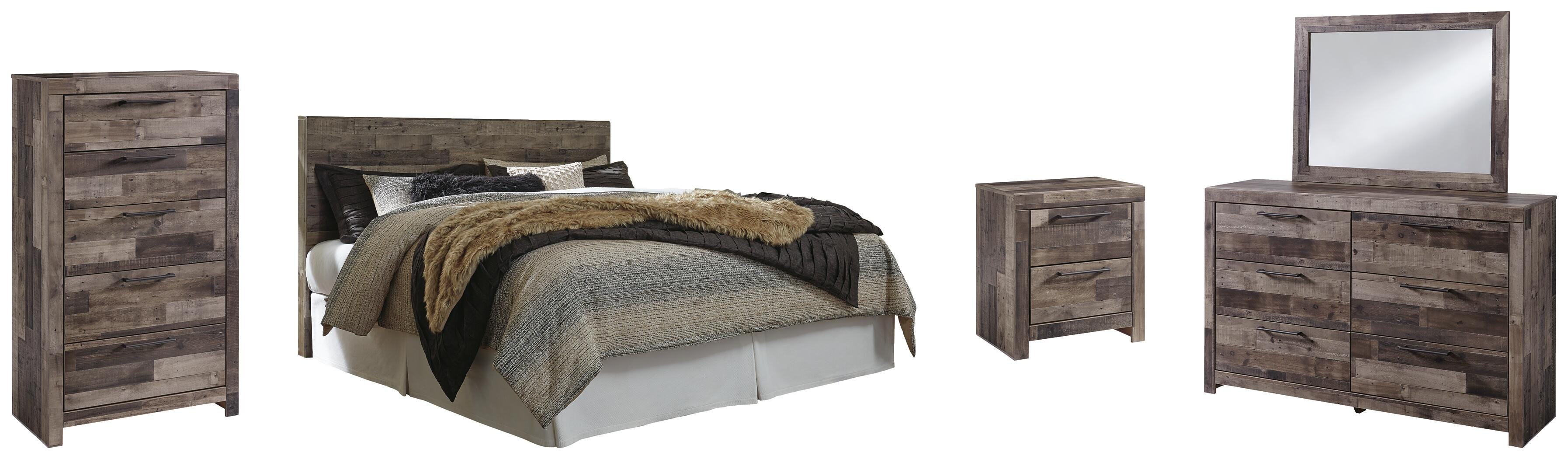 Derekson Panel Headboard with Mirrored Dresser, Chest and Nightstand