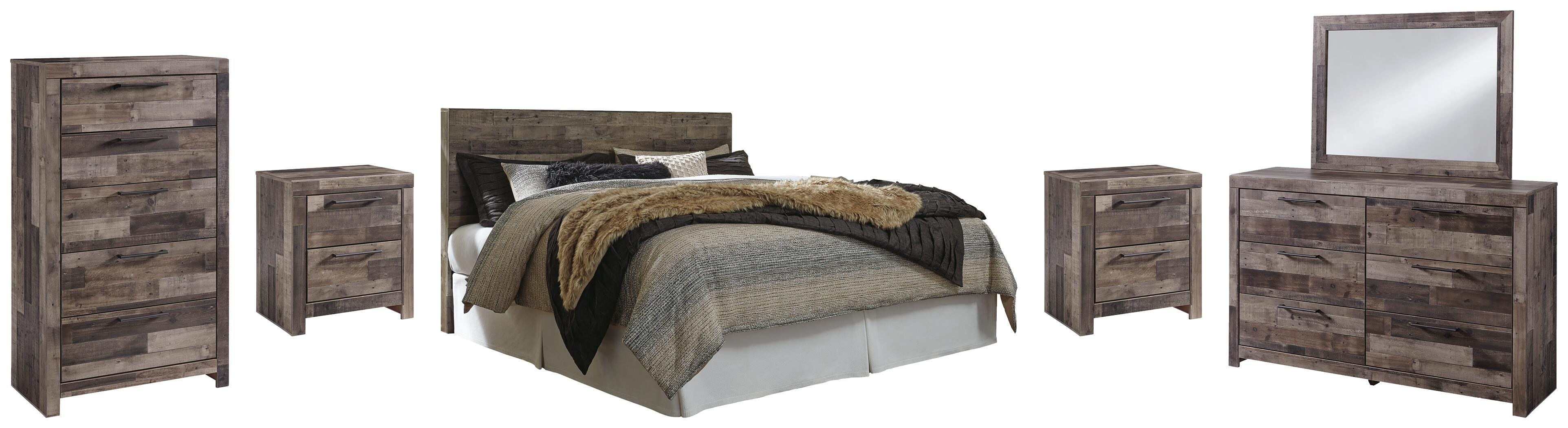 Derekson Panel Headboard with Mirrored Dresser, Chest and 2 Nightstands