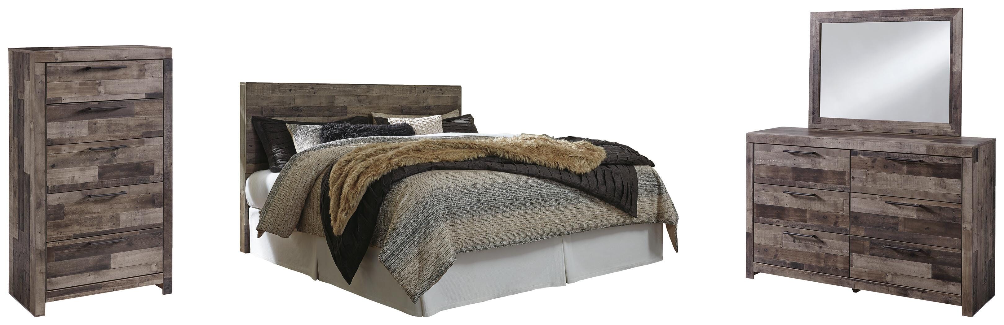 Derekson Panel Headboard with Mirrored Dresser and Chest