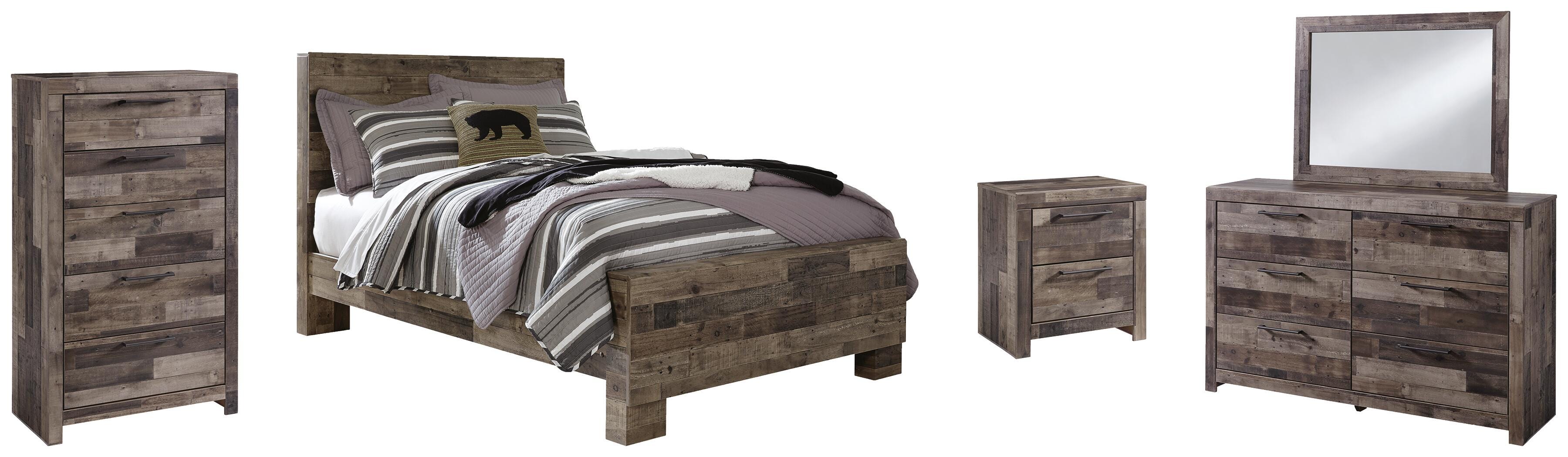 Derekson Panel Bed with Mirrored Dresser, Chest and Nightstand