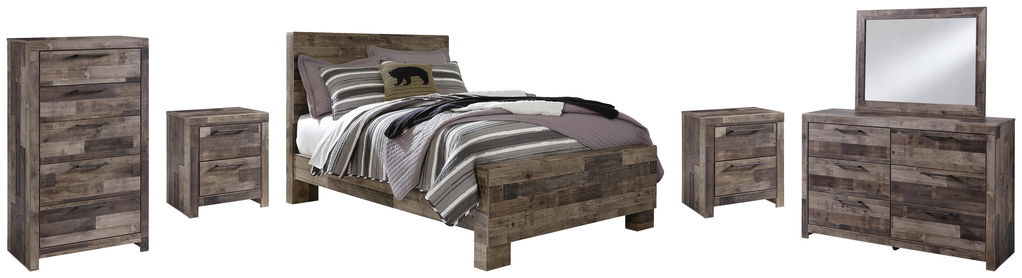 Derekson Panel Bed with Mirrored Dresser, Chest and 2 Nightstands