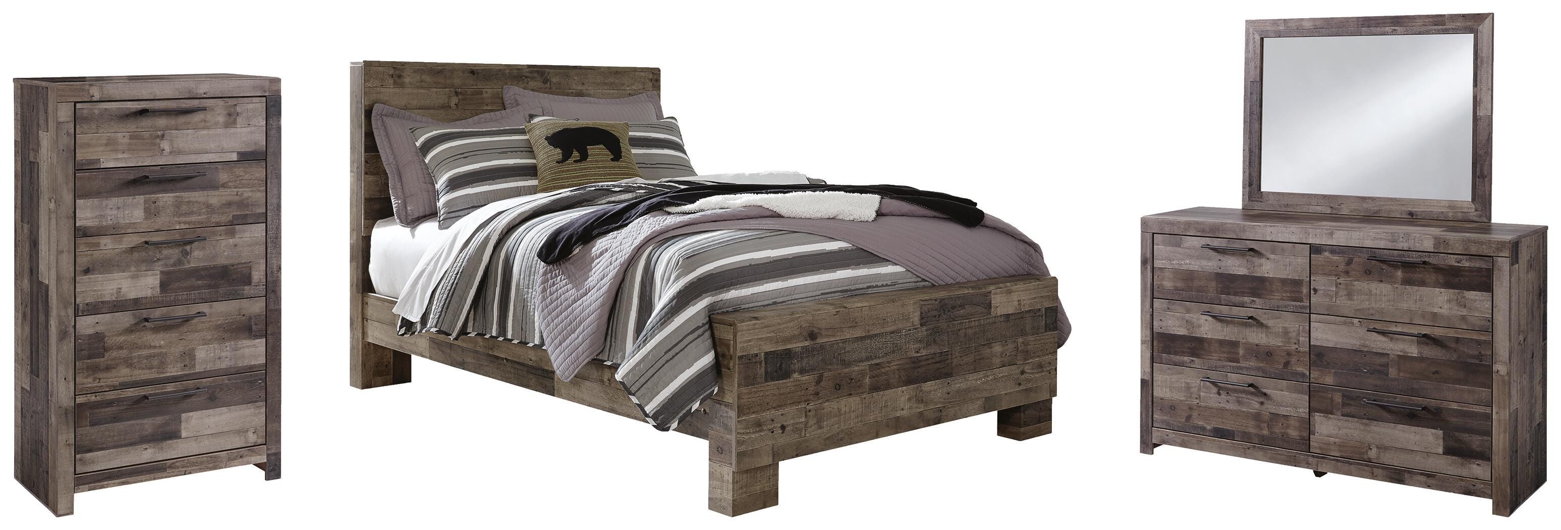 Derekson Panel Bed with Mirrored Dresser and Chest