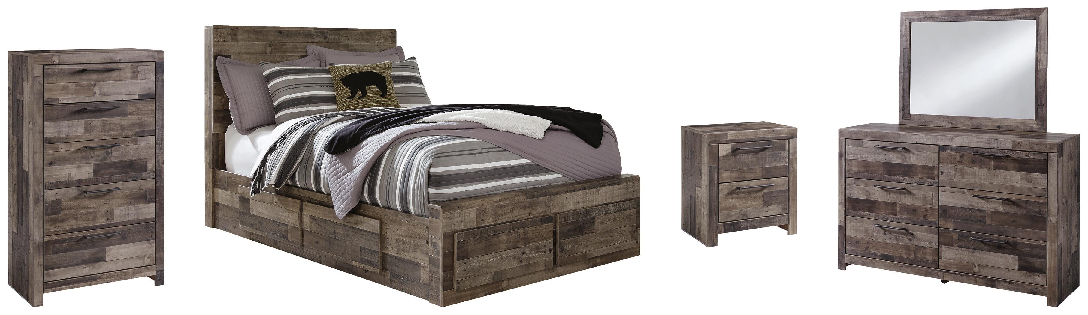 Derekson Panel Bed with 6 Storage Drawers with Mirrored Dresser, Chest and Nightstand