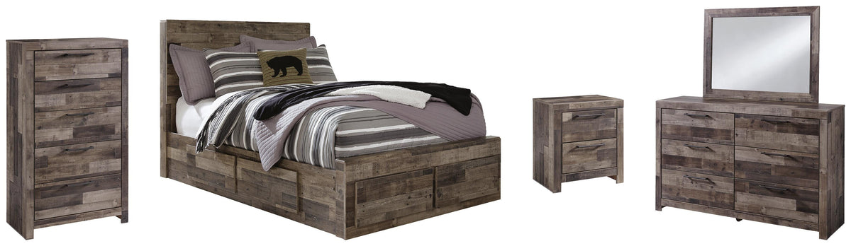 Derekson Panel Bed with 6 Storage Drawers with Mirrored Dresser, Chest and Nightstand