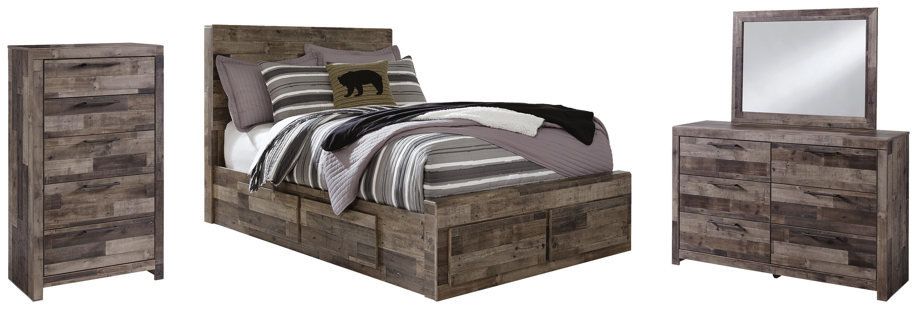 Derekson Panel Bed with 6 Storage Drawers with Mirrored Dresser and Chest