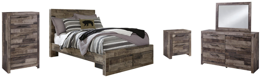 Derekson Panel Bed with 2 Storage Drawers with Mirrored Dresser, Chest and Nightstand