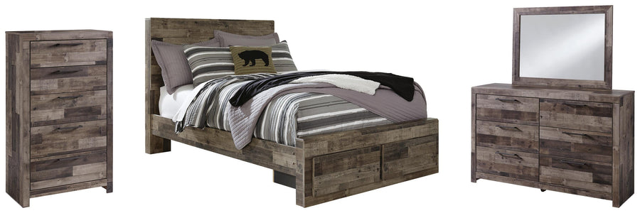 Derekson Panel Bed with 2 Storage Drawers with Mirrored Dresser and Chest