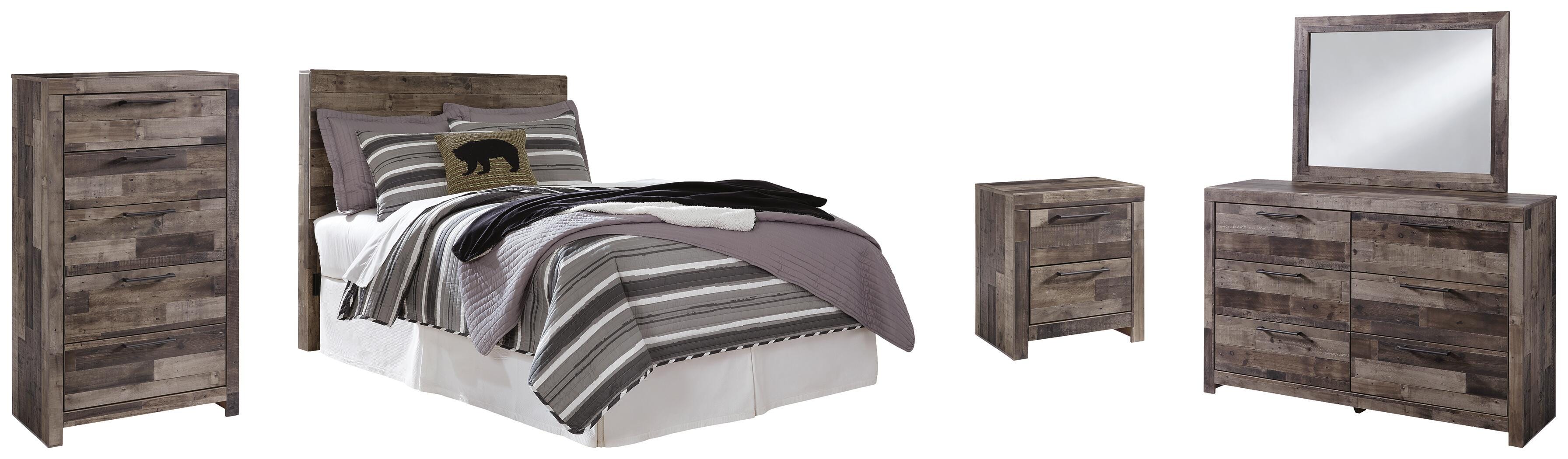 Derekson Panel Headboard with Mirrored Dresser, Chest and Nightstand