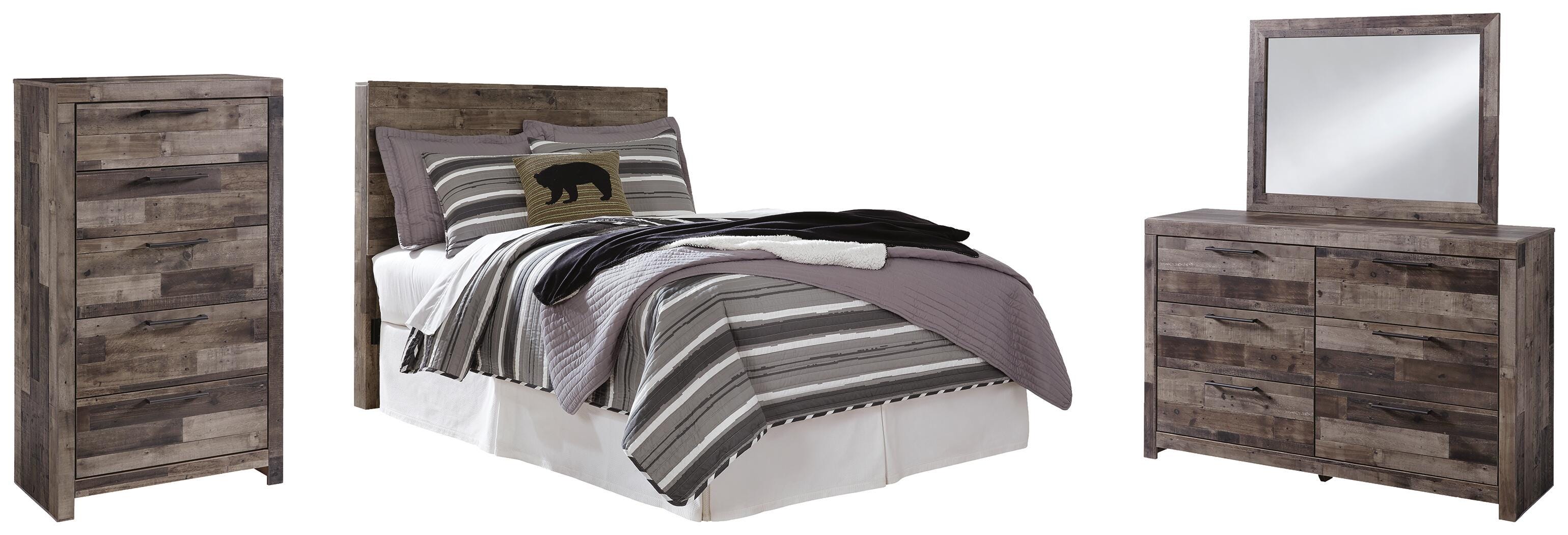 Derekson Panel Headboard with Mirrored Dresser and Chest