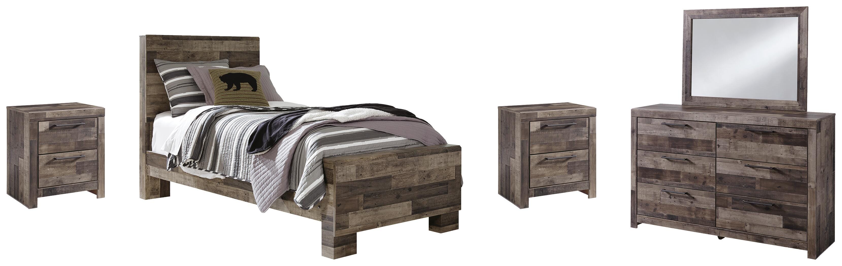 Derekson Panel Bed with Mirrored Dresser and 2 Nightstands