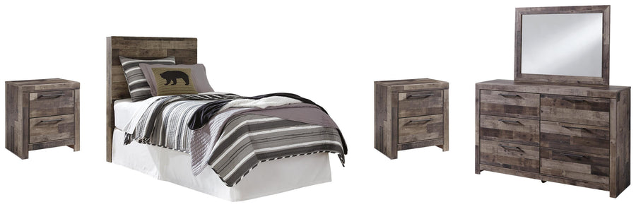 Derekson Panel Headboard with Mirrored Dresser and 2 Nightstands