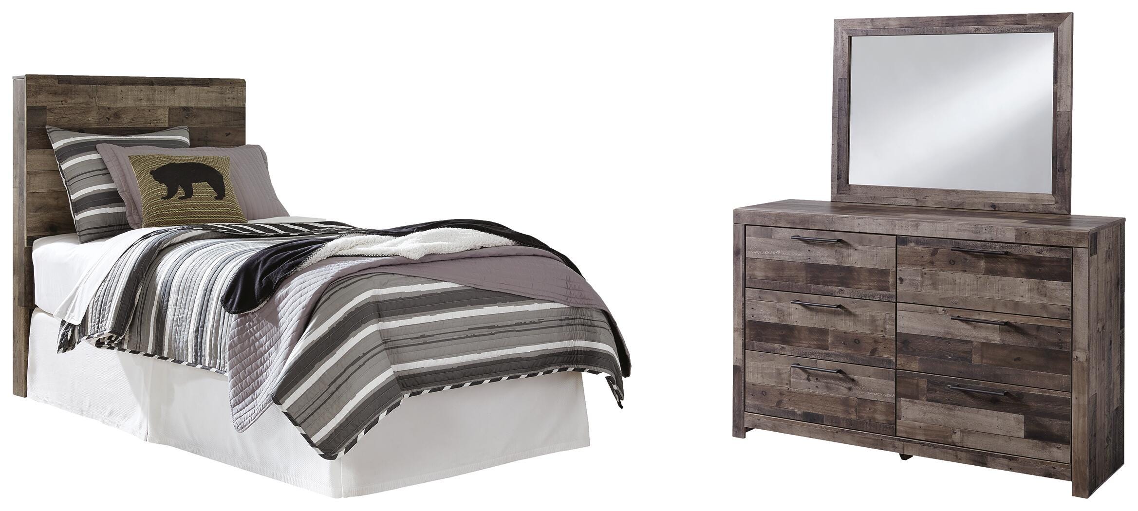 Derekson Panel Headboard with Mirrored Dresser