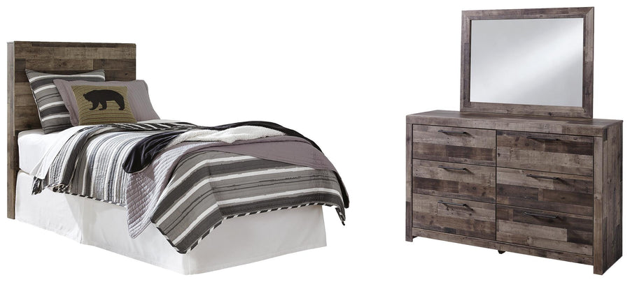 Derekson Panel Headboard with Mirrored Dresser