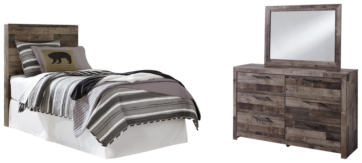 Derekson Panel Headboard with Mirrored Dresser