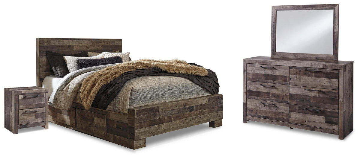 Derekson Panel Bed with 2 Storage Drawers, Dresser, Mirror and 2 Nightstands